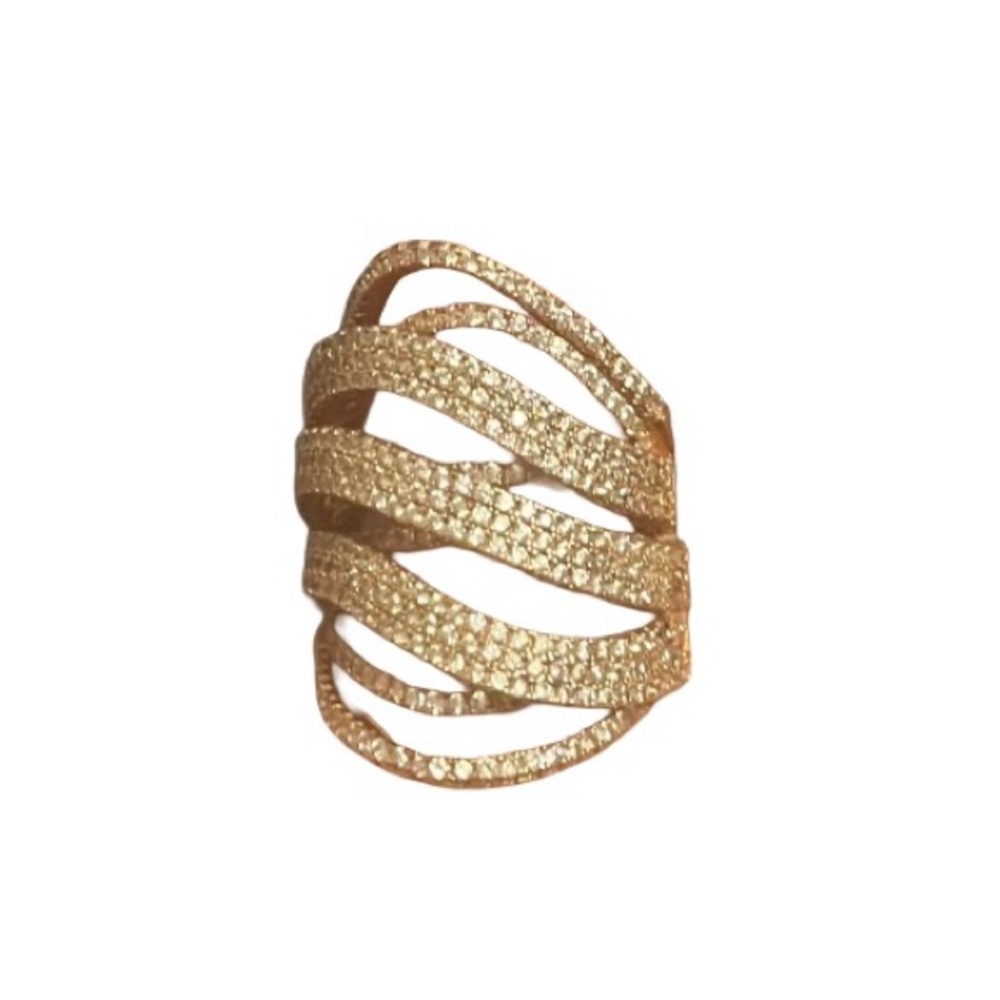 Diamond Gold and Silver Women's Ring 18k gold plated.5 rows. 6 1/2 - Picture 2 of 11